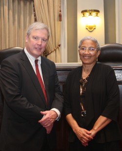 SCLAHS Board Member E. Phelps Gay and Professor Evelyn L. Wilson in Louisiana Supreme Court courtroom after her CLE